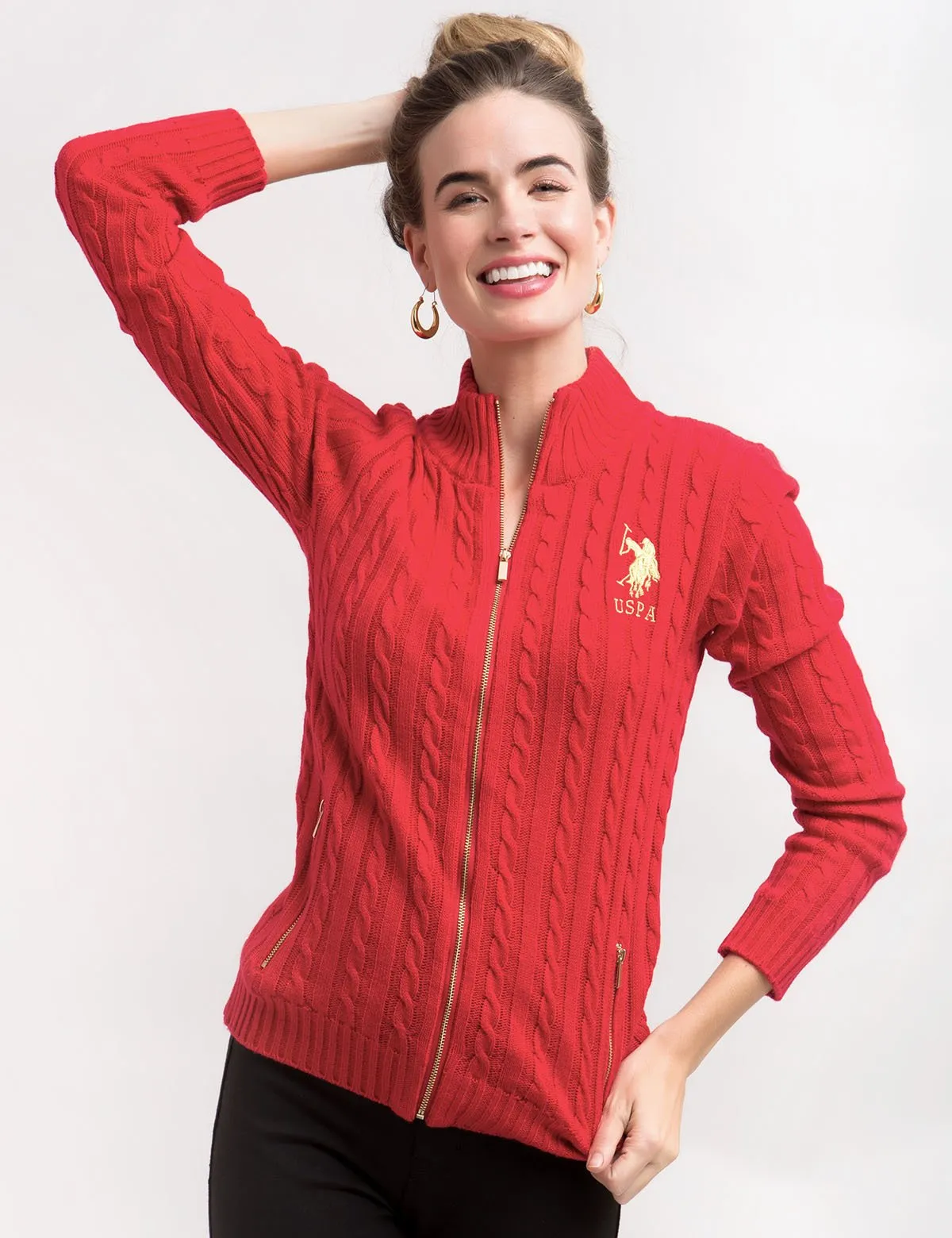 Gold Logo Full Zip Cable Sweater sold by U.S. Polo Assn. product image thumbnail 3