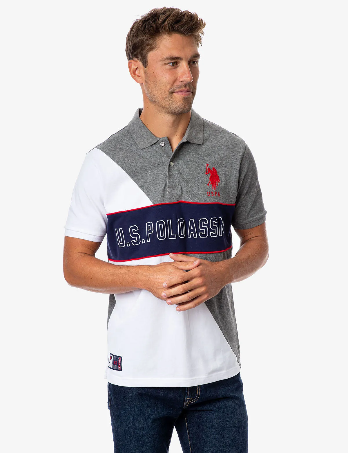 EMBOSSED CHEST LOGO DIAGONAL COLORBLOCK POLO SHIRT sold by U.S. Polo Assn.