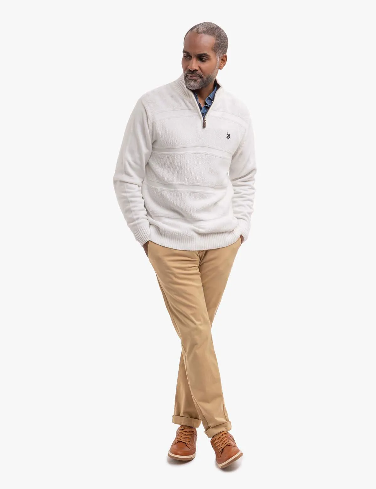 FRONT TEXTURED 1/4 ZIP SWEATER sold by U.S. Polo Assn.