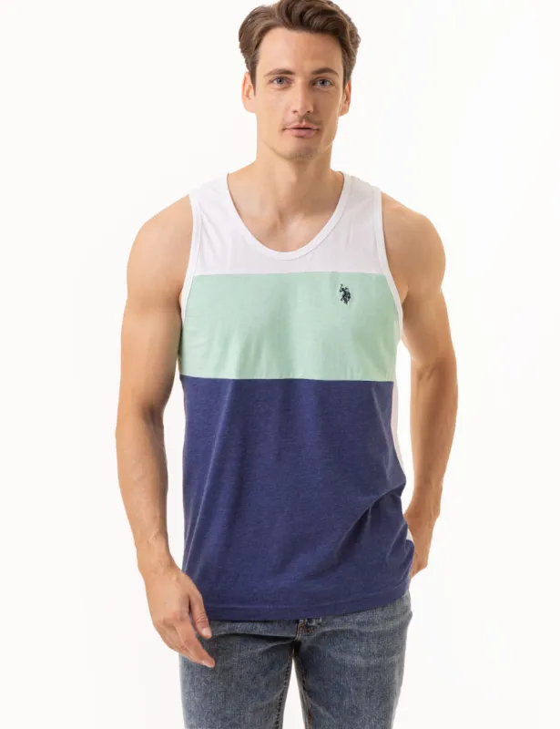 TRI-COLORBLOCK JERSEY MUSCLE TANK sold by U.S. Polo Assn.