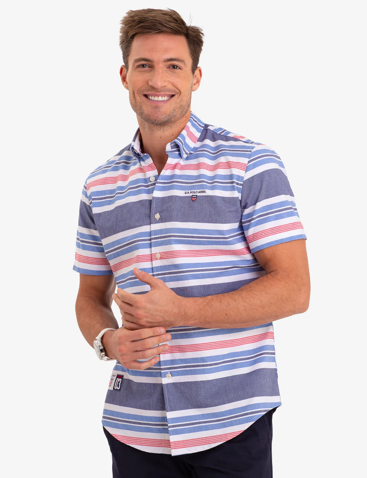 HORIZONTAL STRIPE OXFORD SHORT SLEEVE SHIRT sold by U.S. Polo Assn.