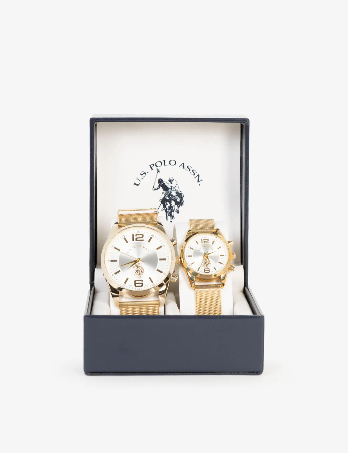 HIS AND HERS GOLD MESH STRAP WATCH SET sold by U.S. Polo Assn.