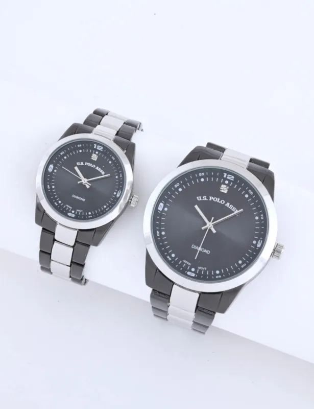 HIS AND HERS SILVER LINK DIAMOND WATCH SET sold by U.S. Polo Assn.