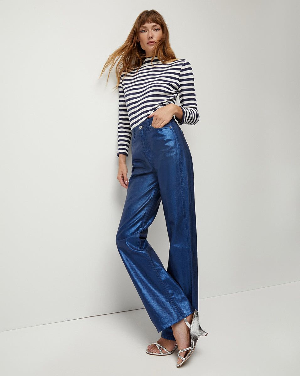 Dylan Straight-Leg Jean | Metallic Coating sold by Ulla Johnson