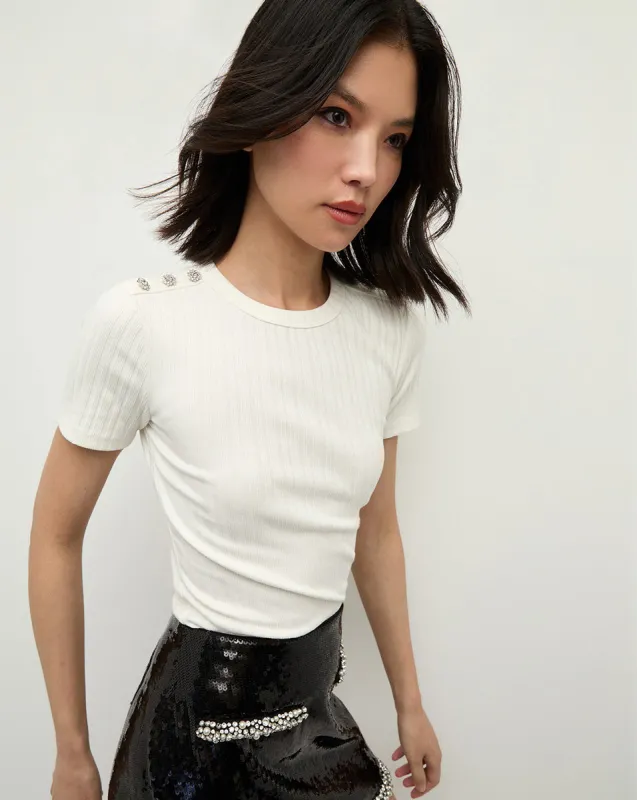 Draya Rhinestone-Button Tee made by Veronica Beard