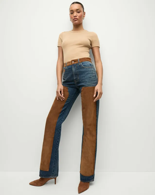 Dylan Suede-Patchwork Straight-Leg Jean sold by Ulla Johnson