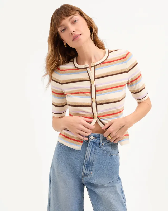 Brendan Striped Short-Sleeve Cardigan made by Veronica Beard