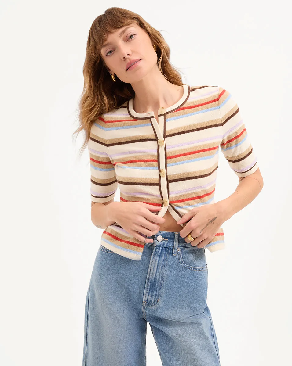 Brendan Striped Short-Sleeve Cardigan sold by Ulla Johnson