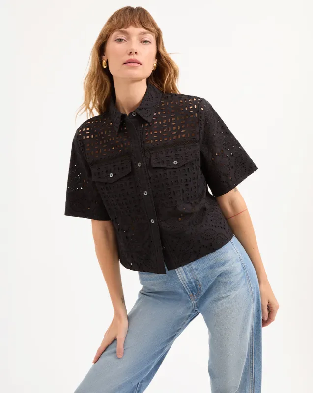 Spruce Eyelet Short-Sleeve Button-Down sold by Ulla Johnson