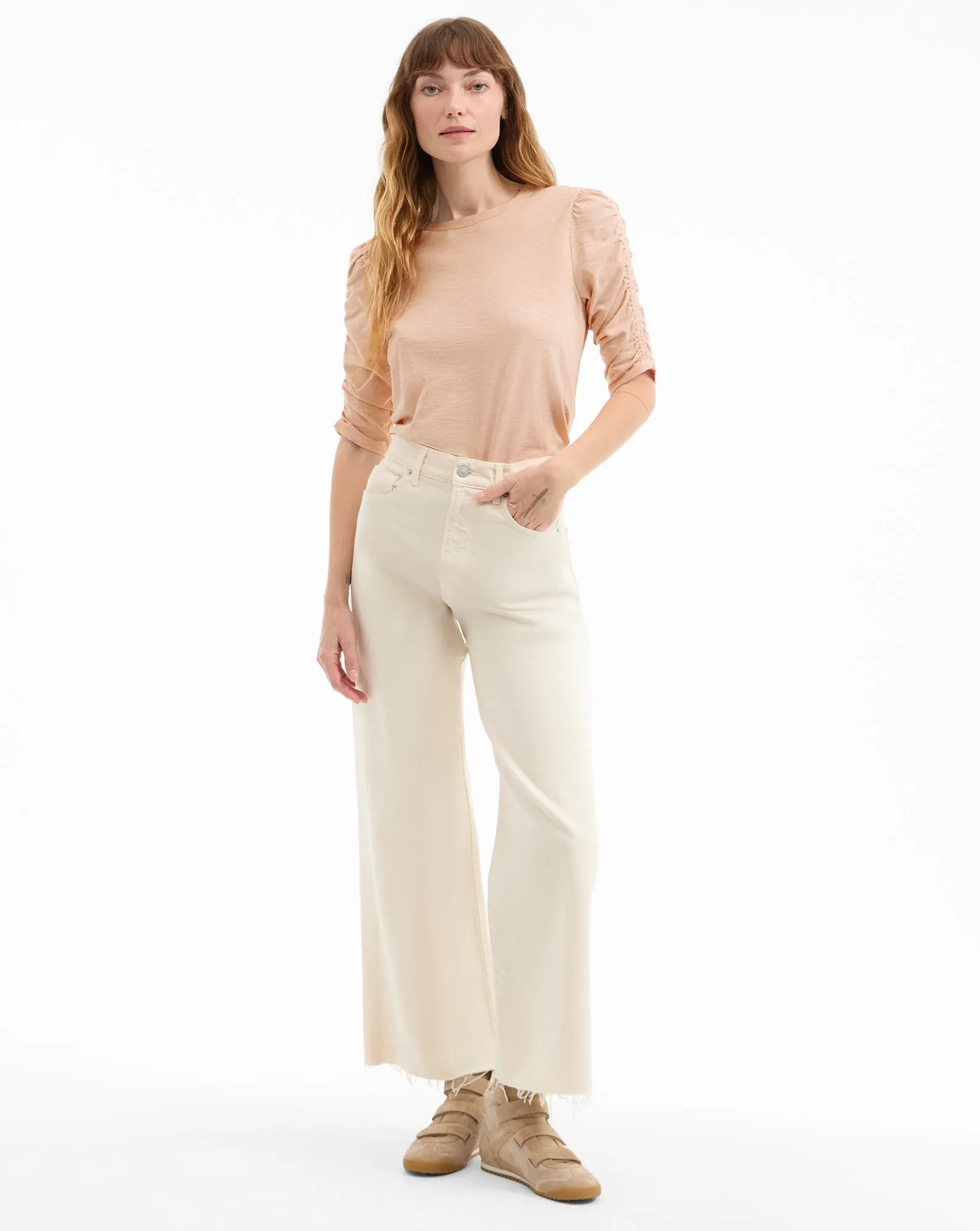 Waldorf Ruched-Sleeve Slub T-Shirt sold by Ulla Johnson product image thumbnail 2