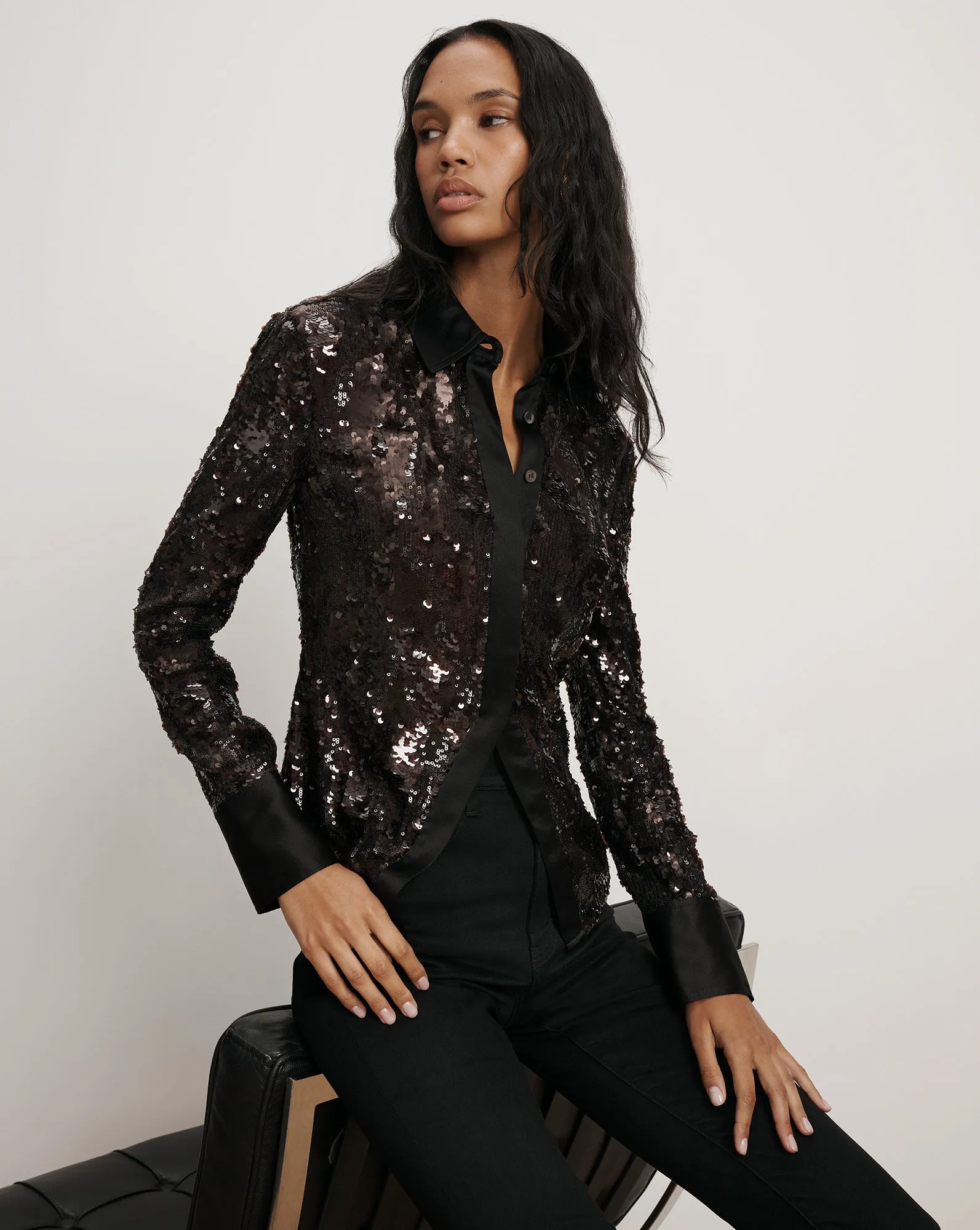 Matty Sequin Button-Down Shirt sold by Ulla Johnson