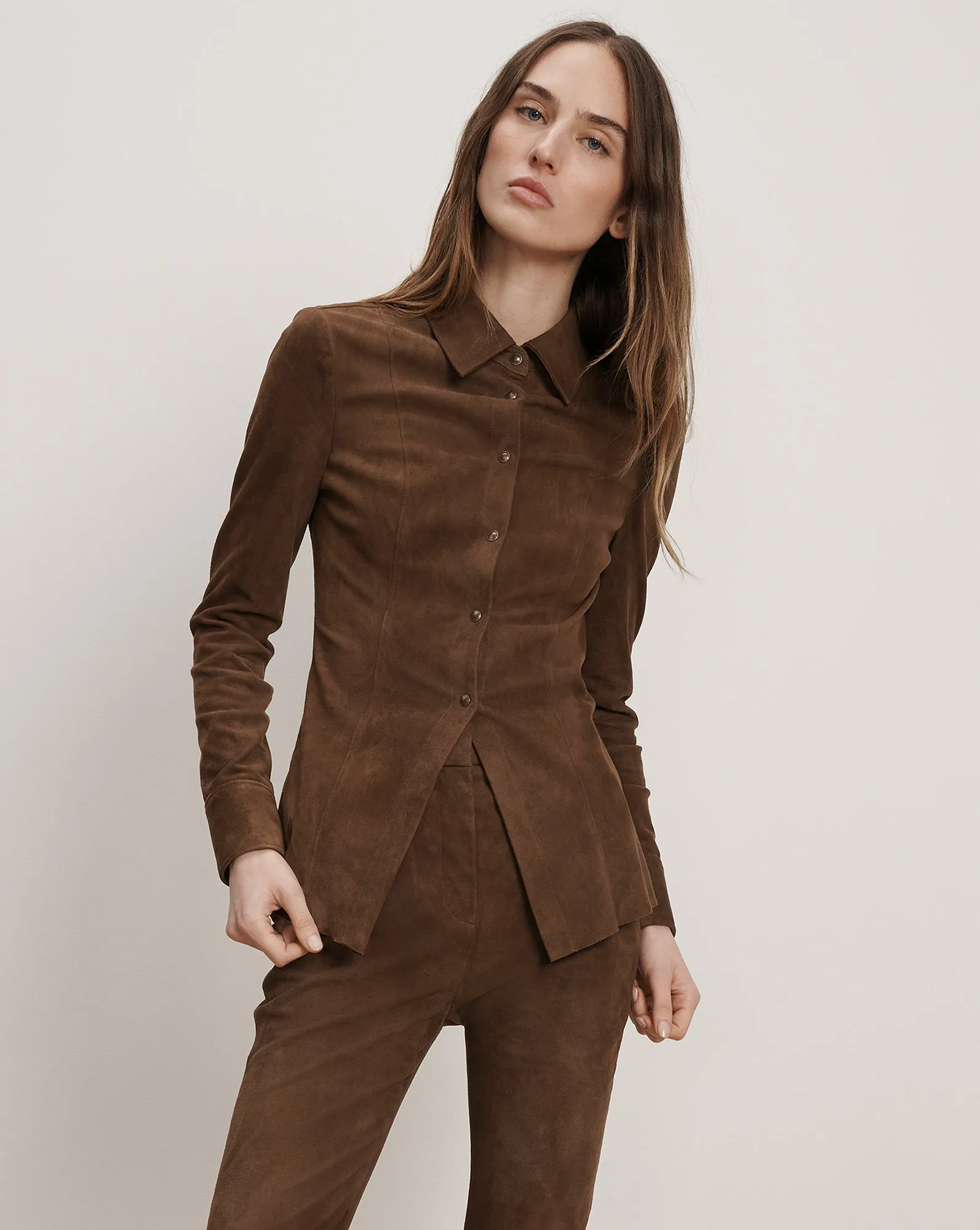 Wittaker Suede Button-Down Shirt sold by Ulla Johnson