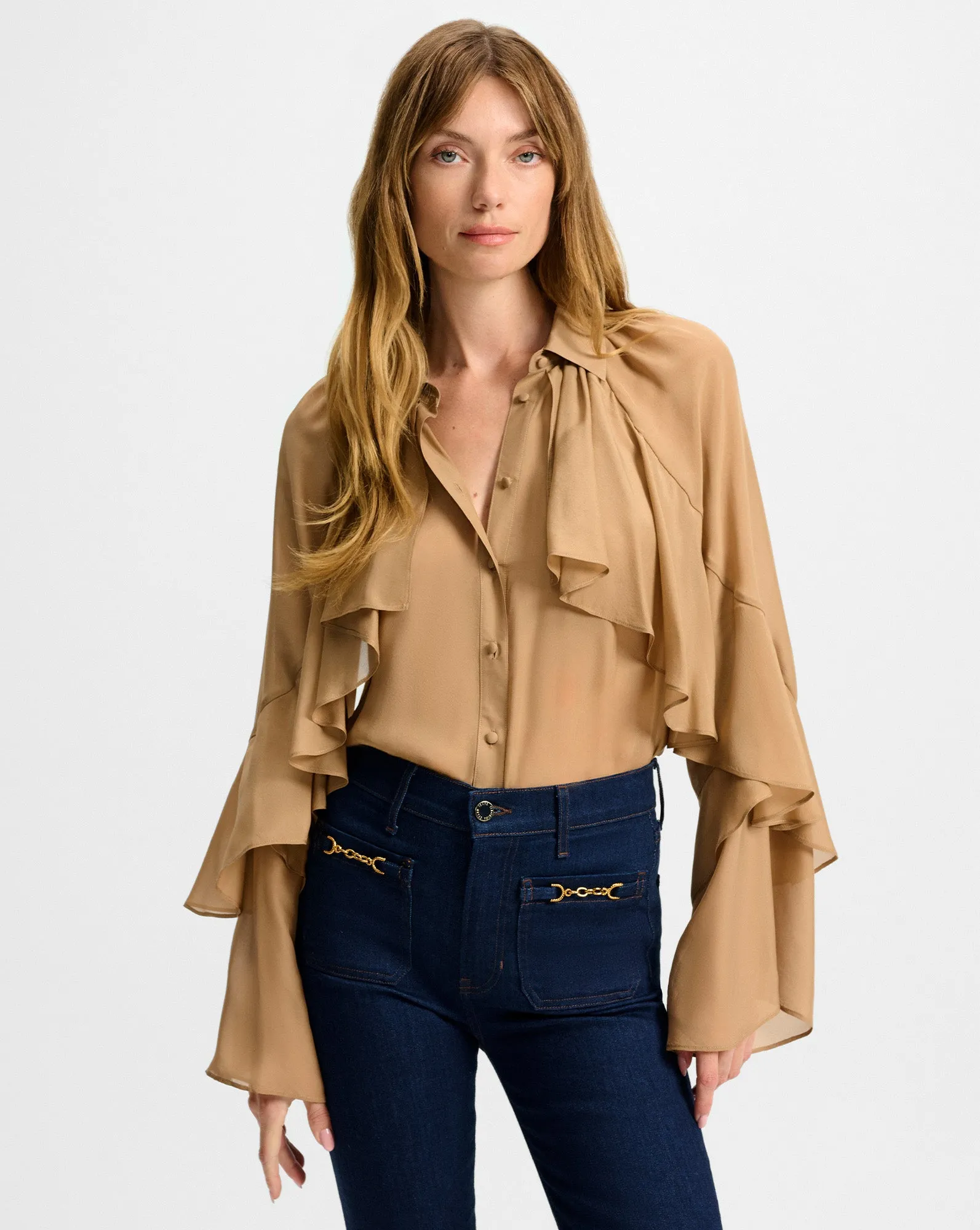 Demaris Ruffled Button-Down Blouse sold by Ulla Johnson