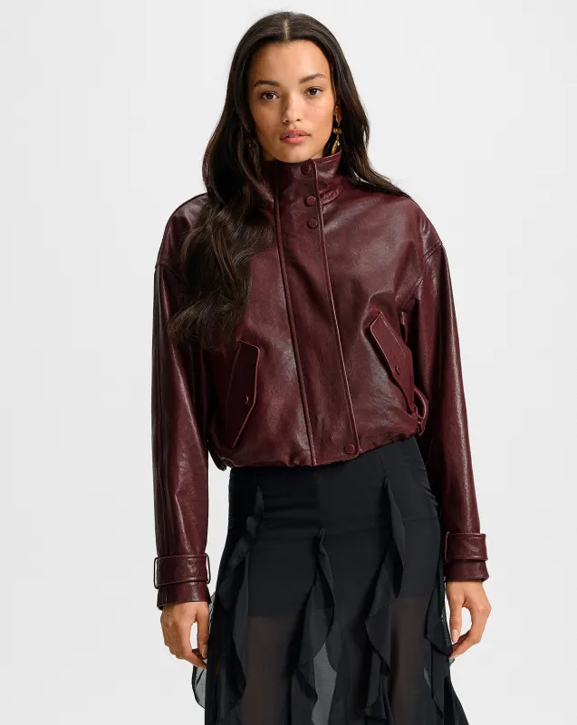 Bateman Cropped Leather Jacket made by Veronica Beard