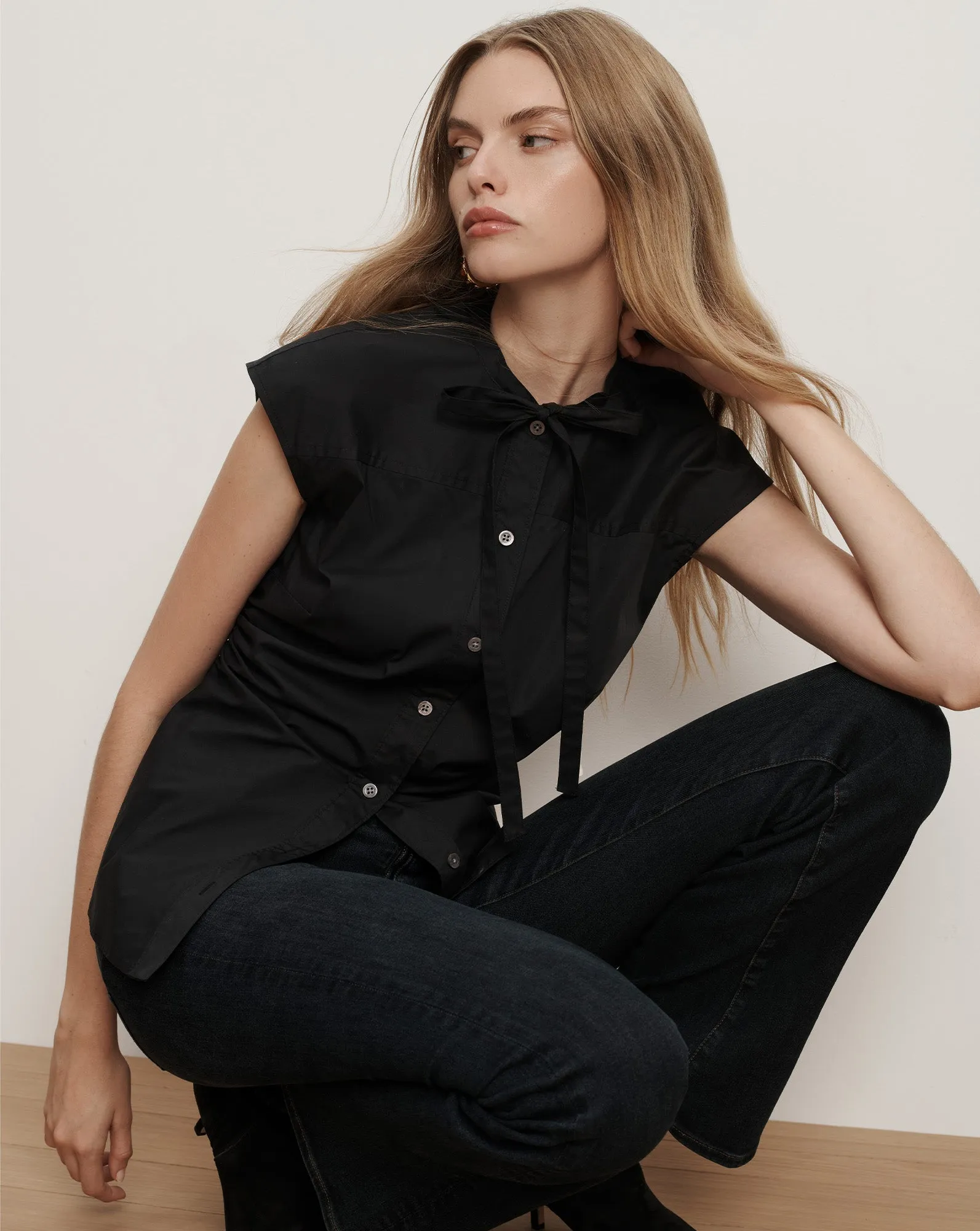 Joon Tie-Neck Button-Down Blouse sold by Ulla Johnson