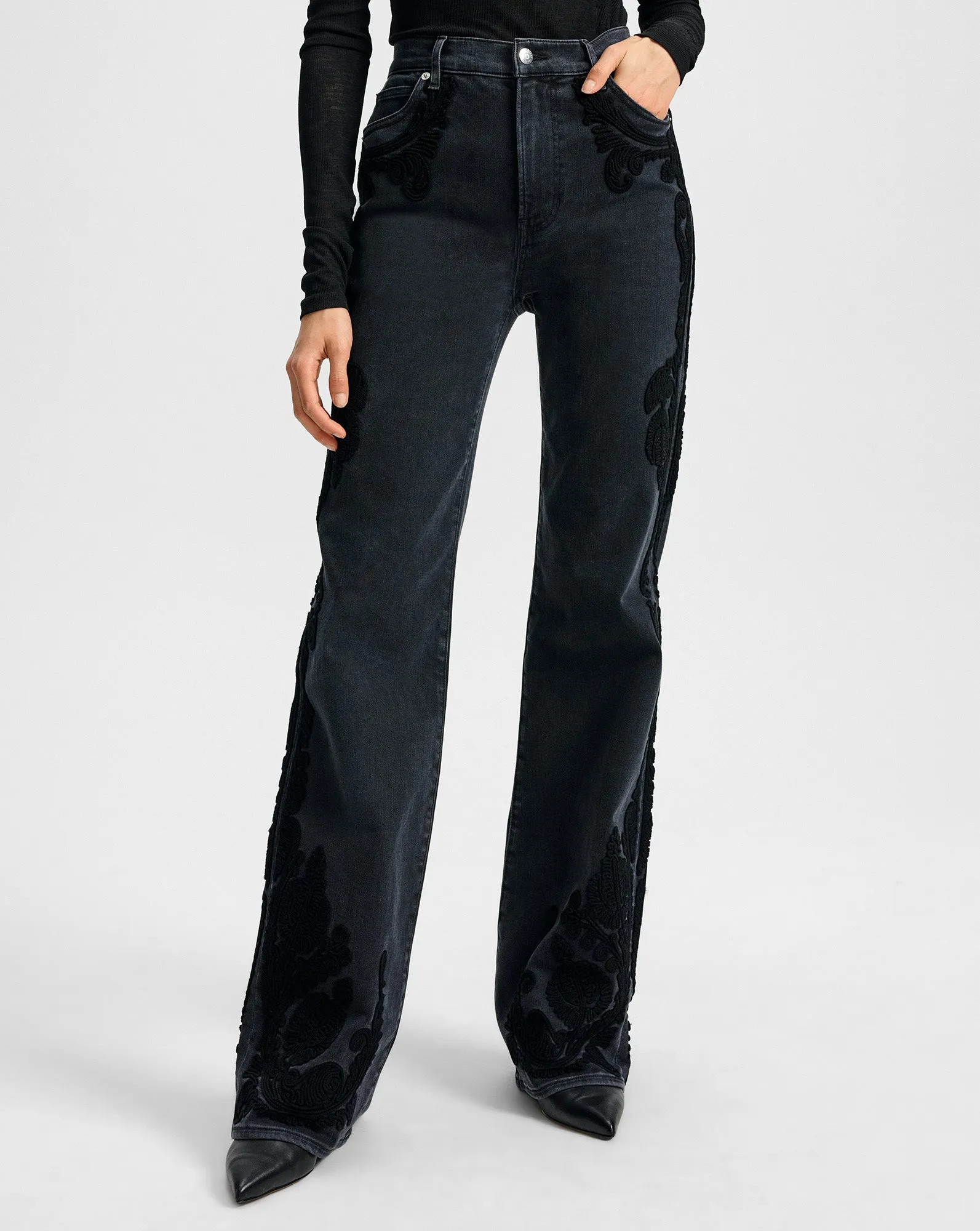 Crosbie Embroidered Slim Wide-Leg Jean sold by Ulla Johnson product image thumbnail 2