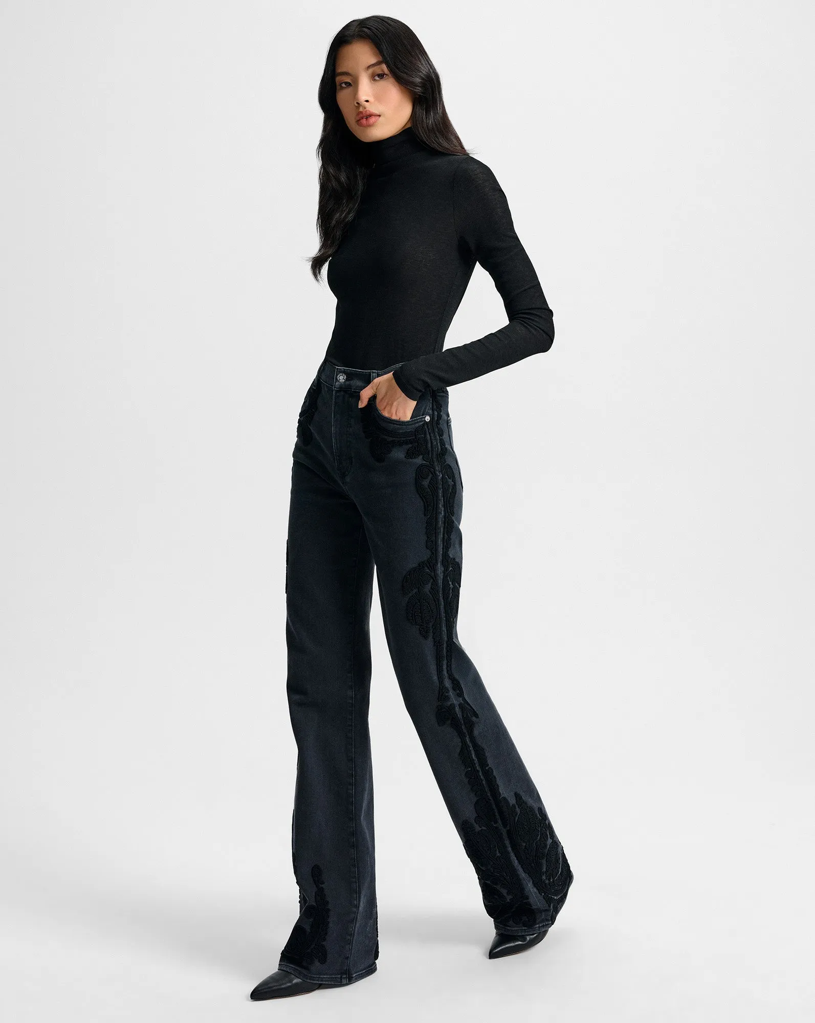 Crosbie Embroidered Slim Wide-Leg Jean sold by Ulla Johnson product image thumbnail 3