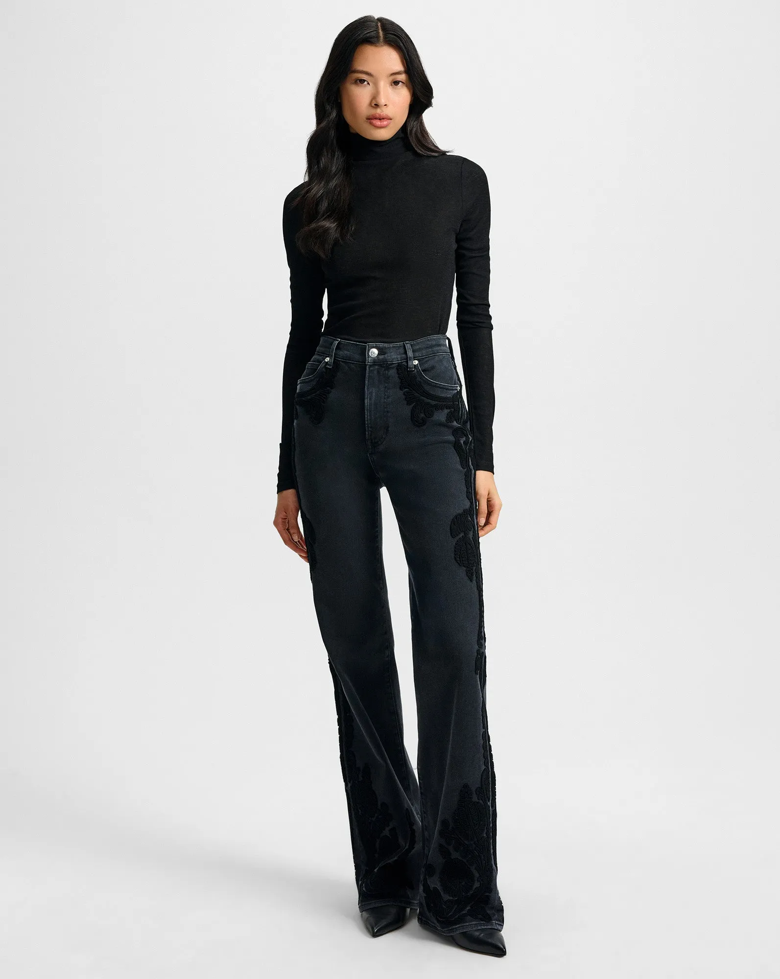 Crosbie Embroidered Slim Wide-Leg Jean sold by Ulla Johnson
