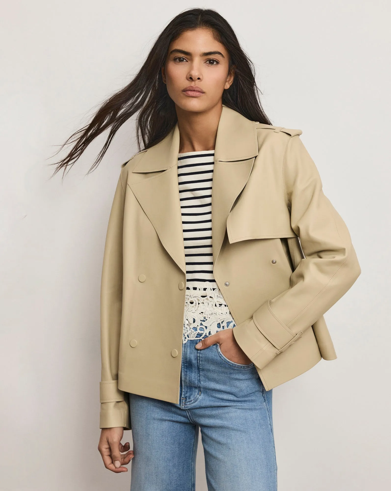 Heathcliff Cropped Leather Trench Coat sold by Ulla Johnson