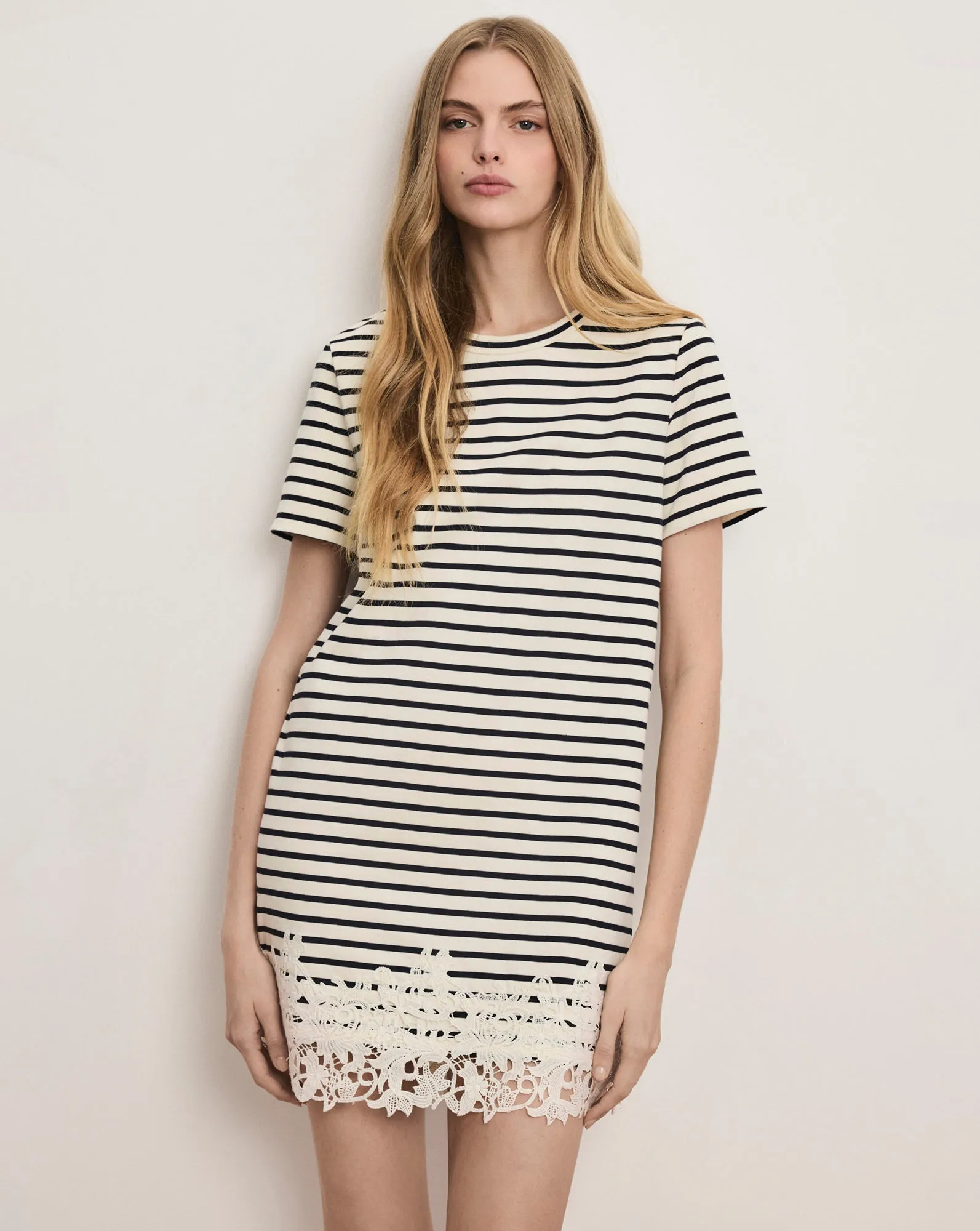 Rhue Striped Lace-Hem Mini Dress sold by Ulla Johnson