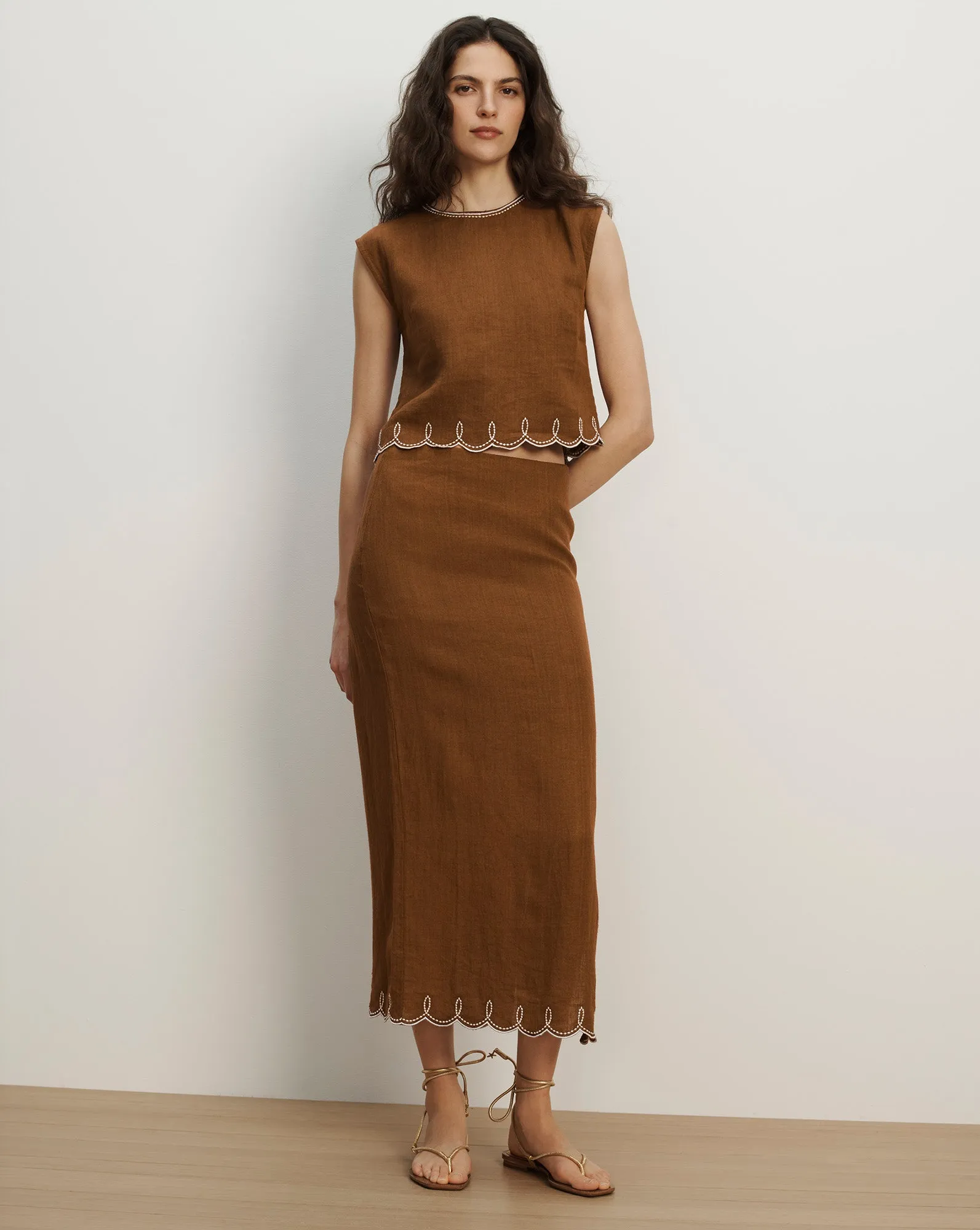 Malou Linen Midi Skirt sold by Ulla Johnson