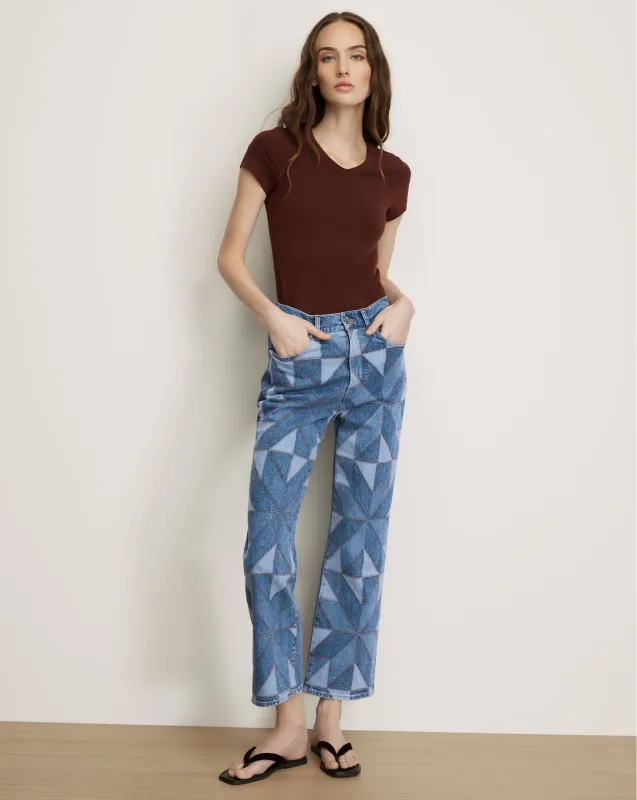 Dylan Quilt-Print Straight-Leg Jean made by Veronica Beard