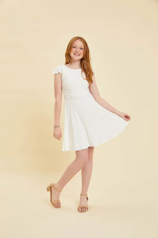 Flutter Sleeve Dress in Ivory sold by Un Deux Trois