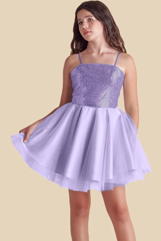 Sequin and Tulle Party Dress in Lilac sold by Un Deux Trois