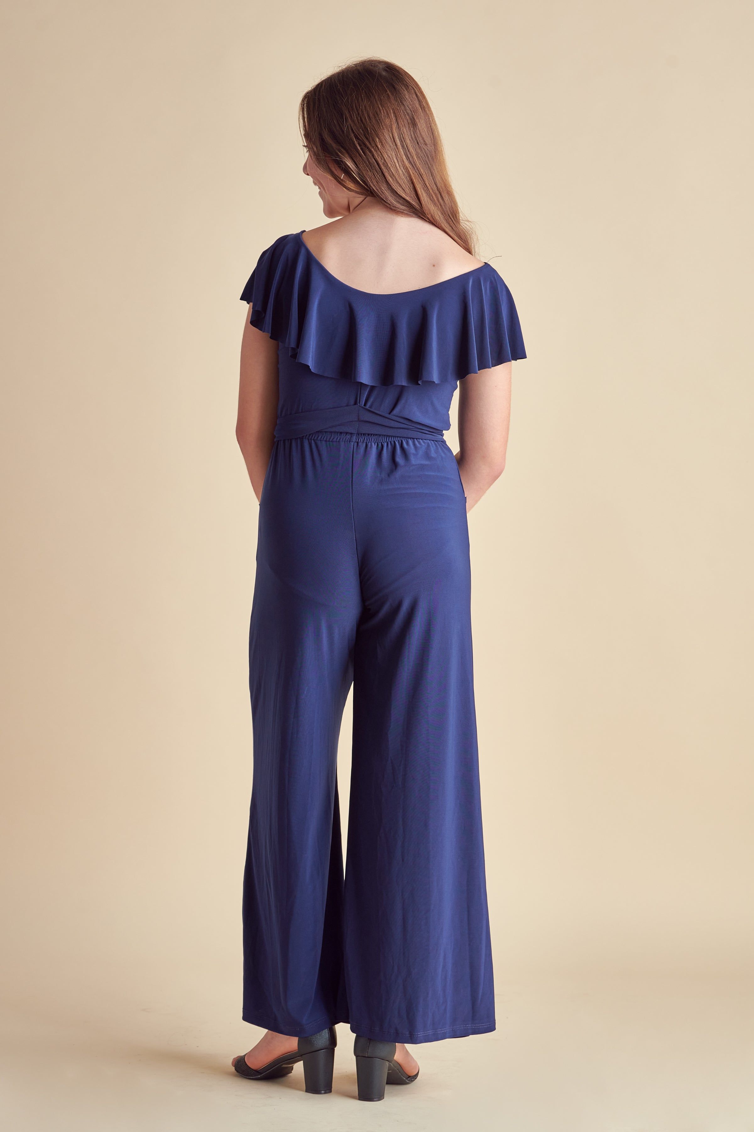 Flutter Sleeve Jumpsuit with Knot Belt in Navy sold by Un Deux Trois product image thumbnail 3