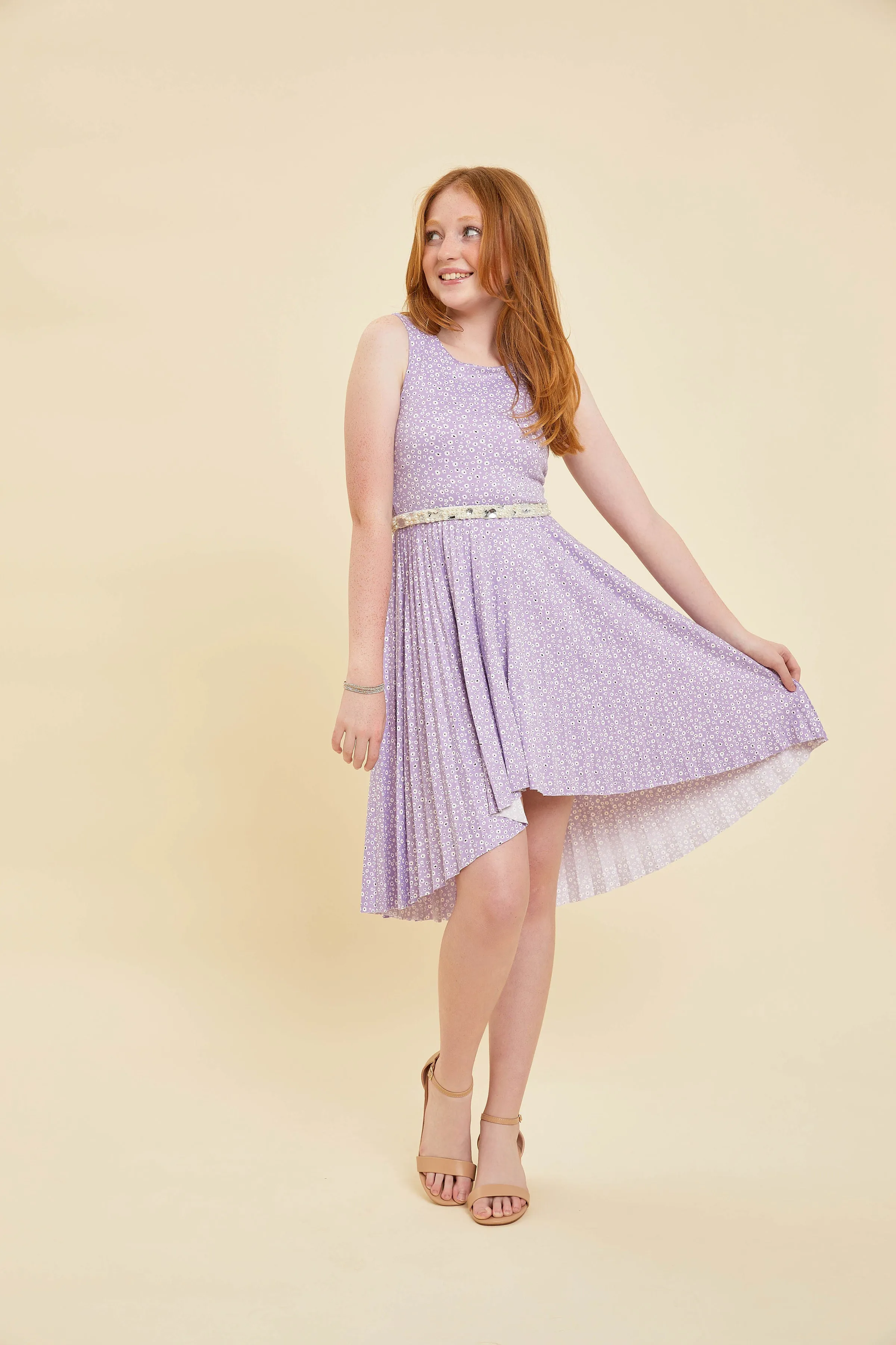 Pleated High Low Dress in Lilac Floral sold by Un Deux Trois product image thumbnail 3