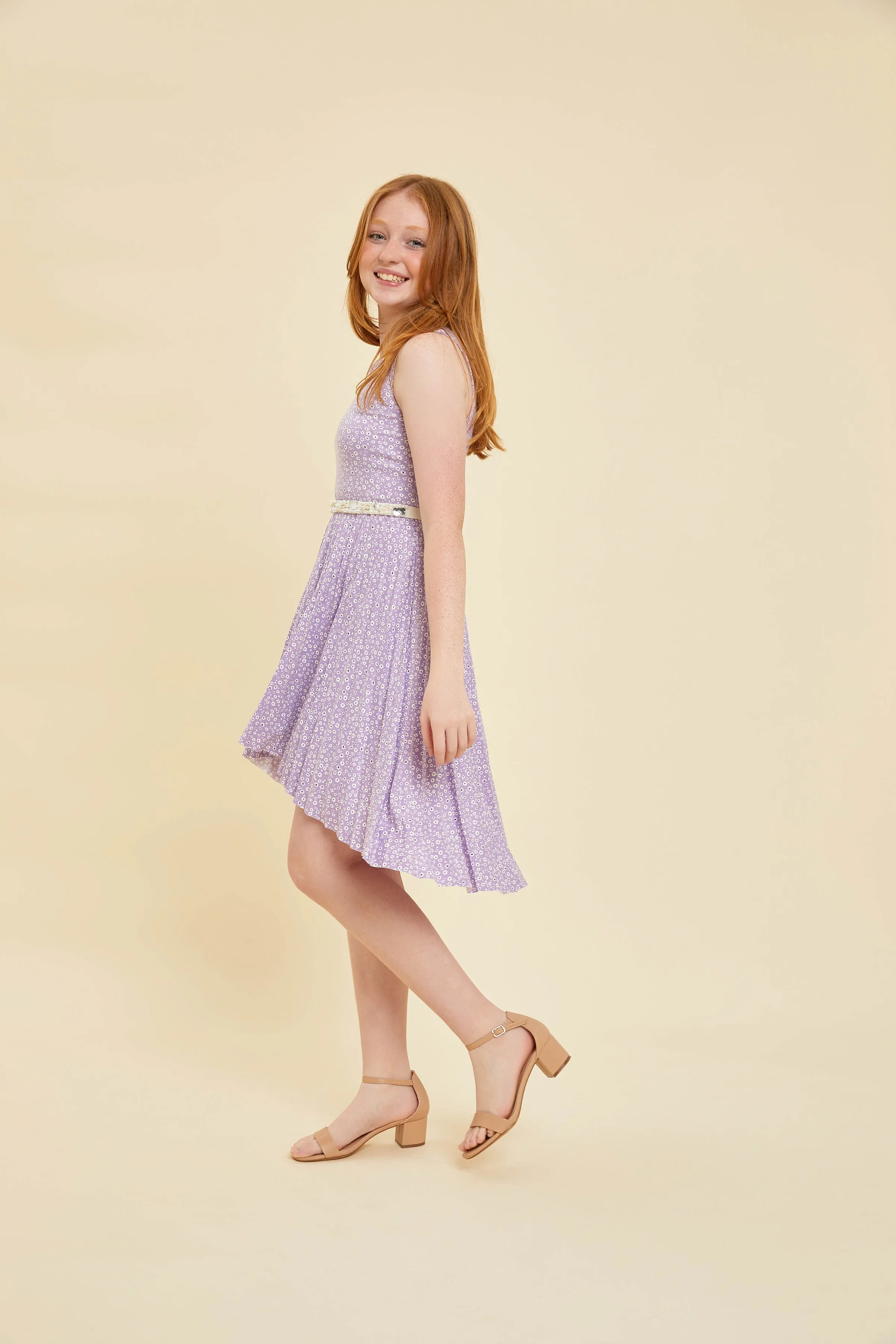 Pleated High Low Dress in Lilac Floral sold by Un Deux Trois product image thumbnail 2