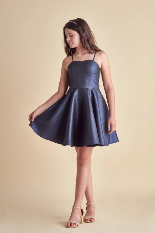 Fit and Flare Navy Glitter Party Dress sold by Un Deux Trois