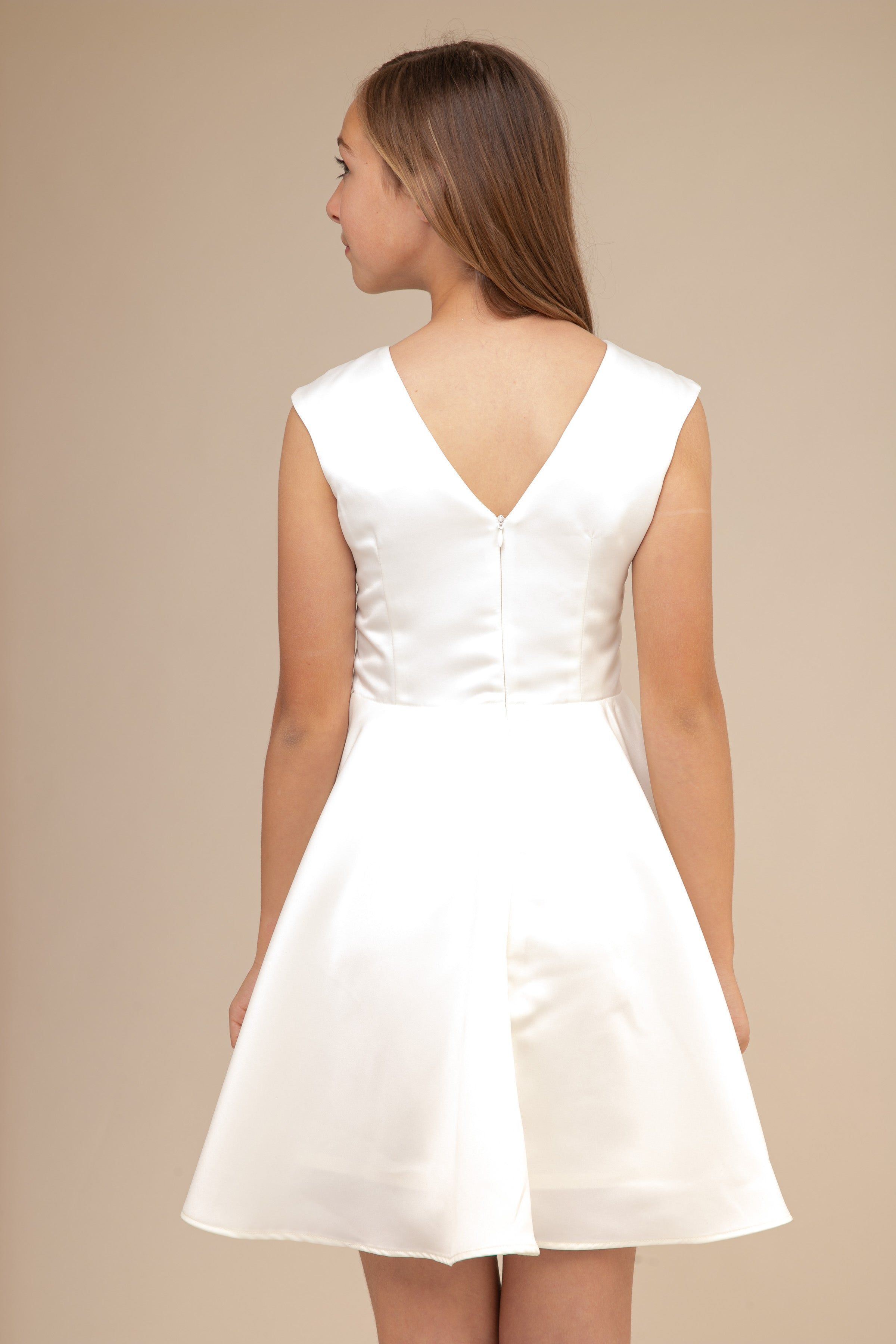 Ivory Cap Sleeve Satin Dress in Longer Length sold by Un Deux Trois product image thumbnail 2