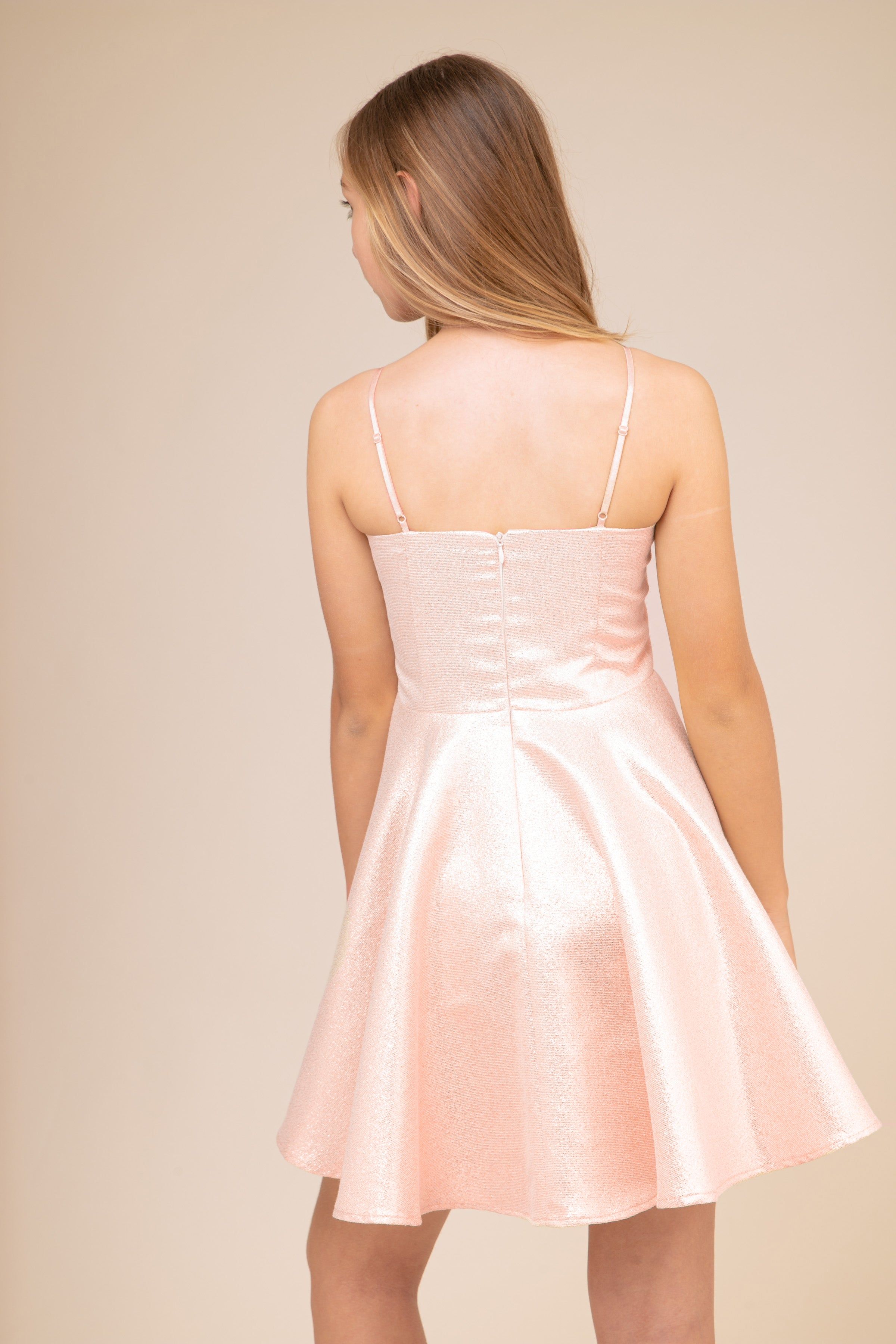 Fit and Flare Rose Gold Glitter Party Dress sold by Un Deux Trois product image thumbnail 2