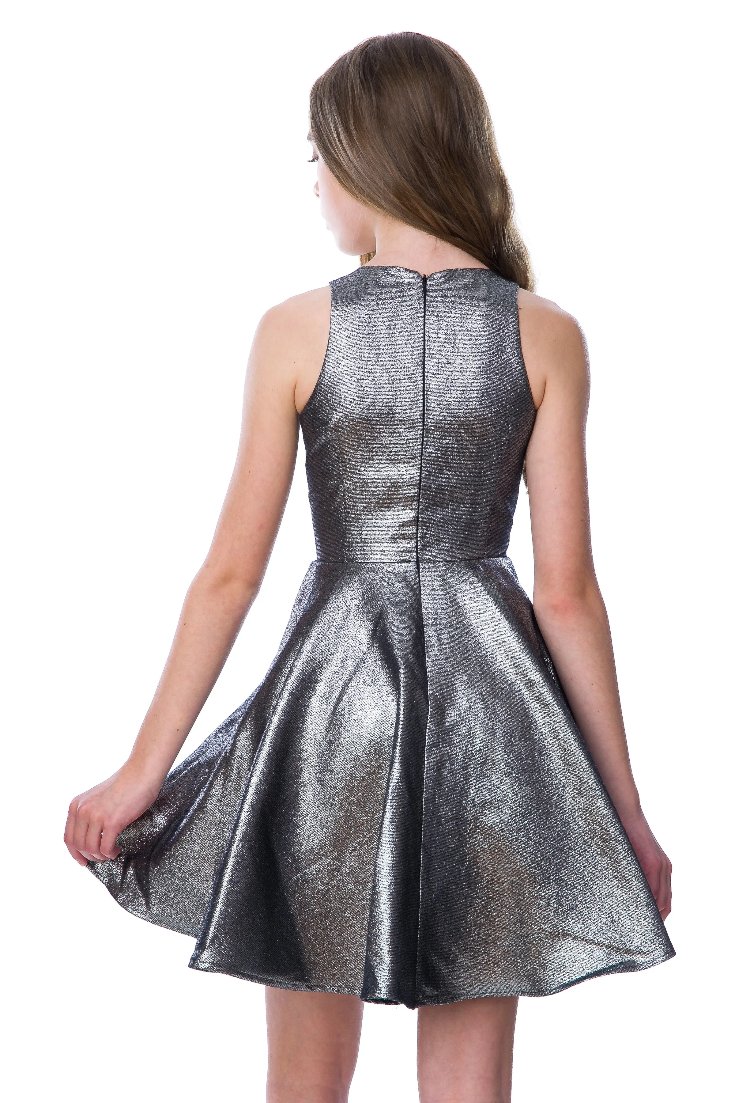 Jacquard Racerback Dress in Black and Silver Metallic Glitter sold by Un Deux Trois product image thumbnail 2