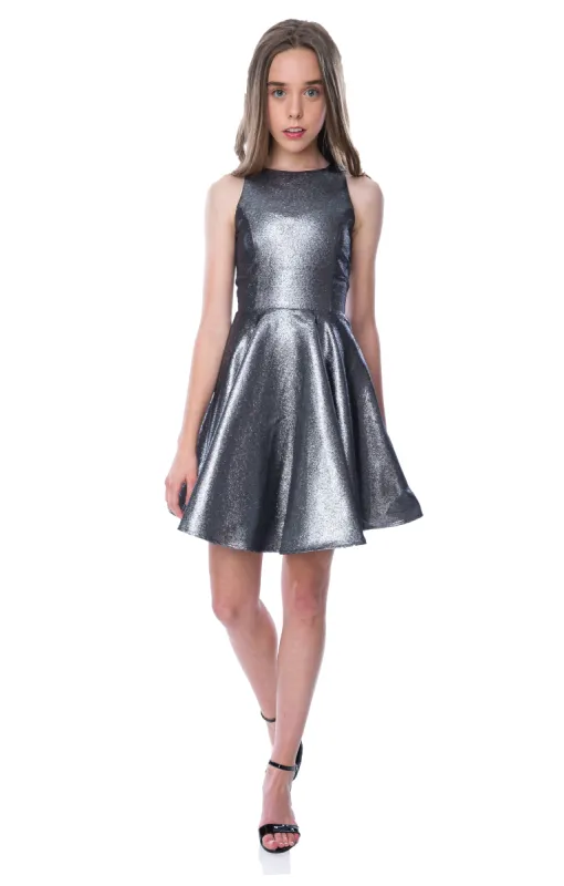 Jacquard Racerback Dress in Black and Silver Metallic Glitter sold by Un Deux Trois