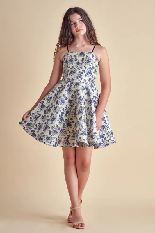 Fit and Flare Navy Floral Party Dress sold by Un Deux Trois