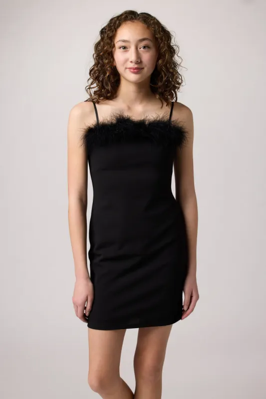 Thin Strap Mini Feather Dress made by Un Deux Trois