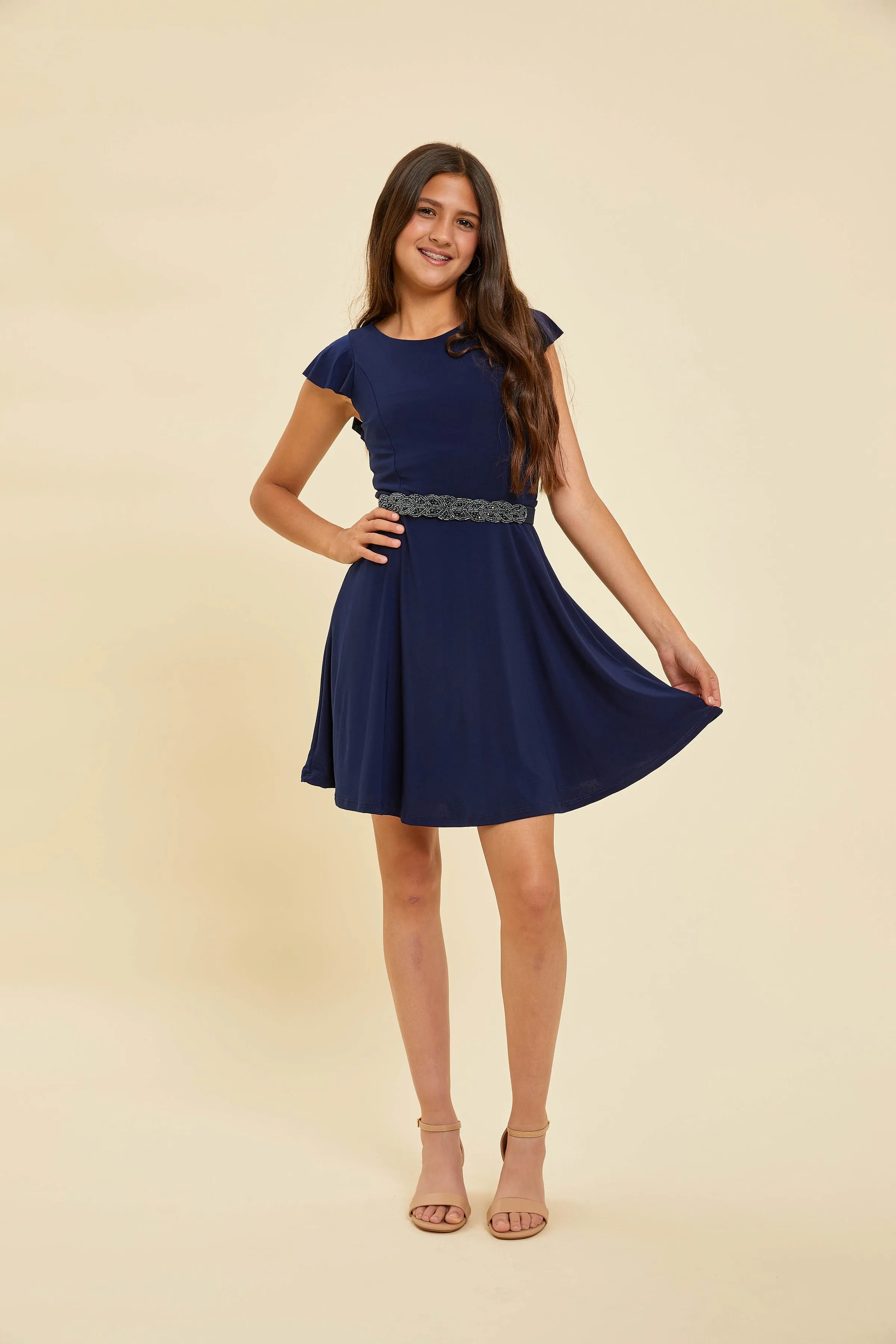 Flutter Sleeve Dress in Navy sold by Un Deux Trois product image thumbnail 3