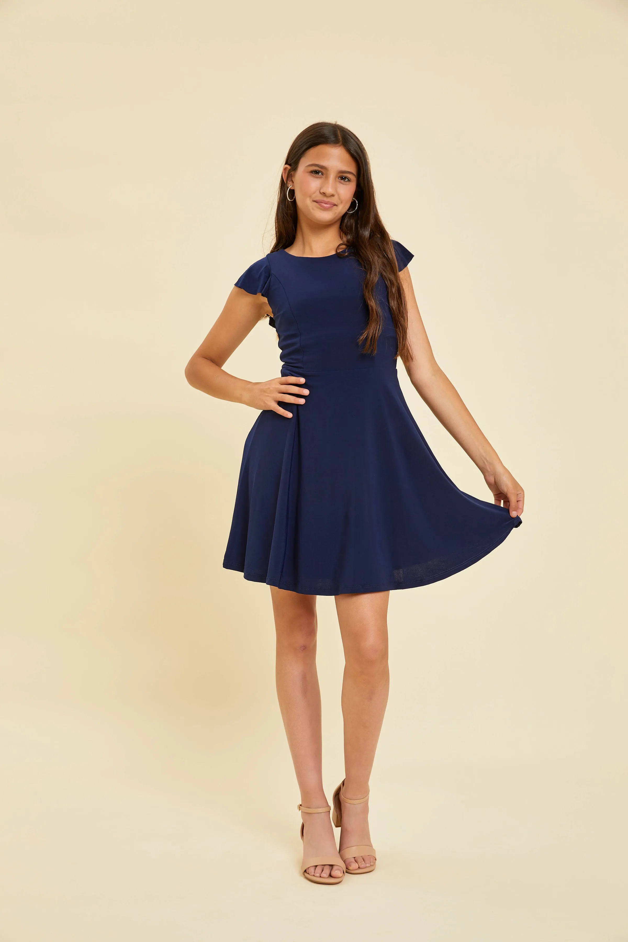 Flutter Sleeve Dress in Navy sold by Un Deux Trois