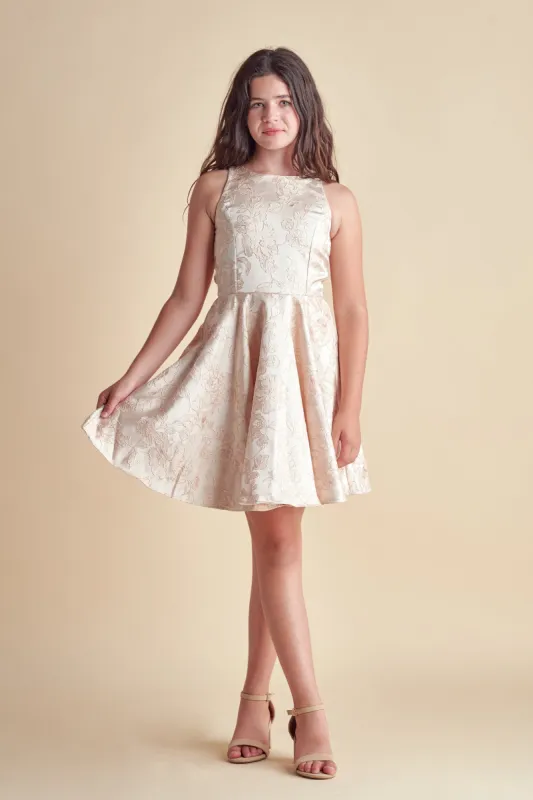 Pink Floral Jacquard Racerback Dress in Longer Length sold by Un Deux Trois