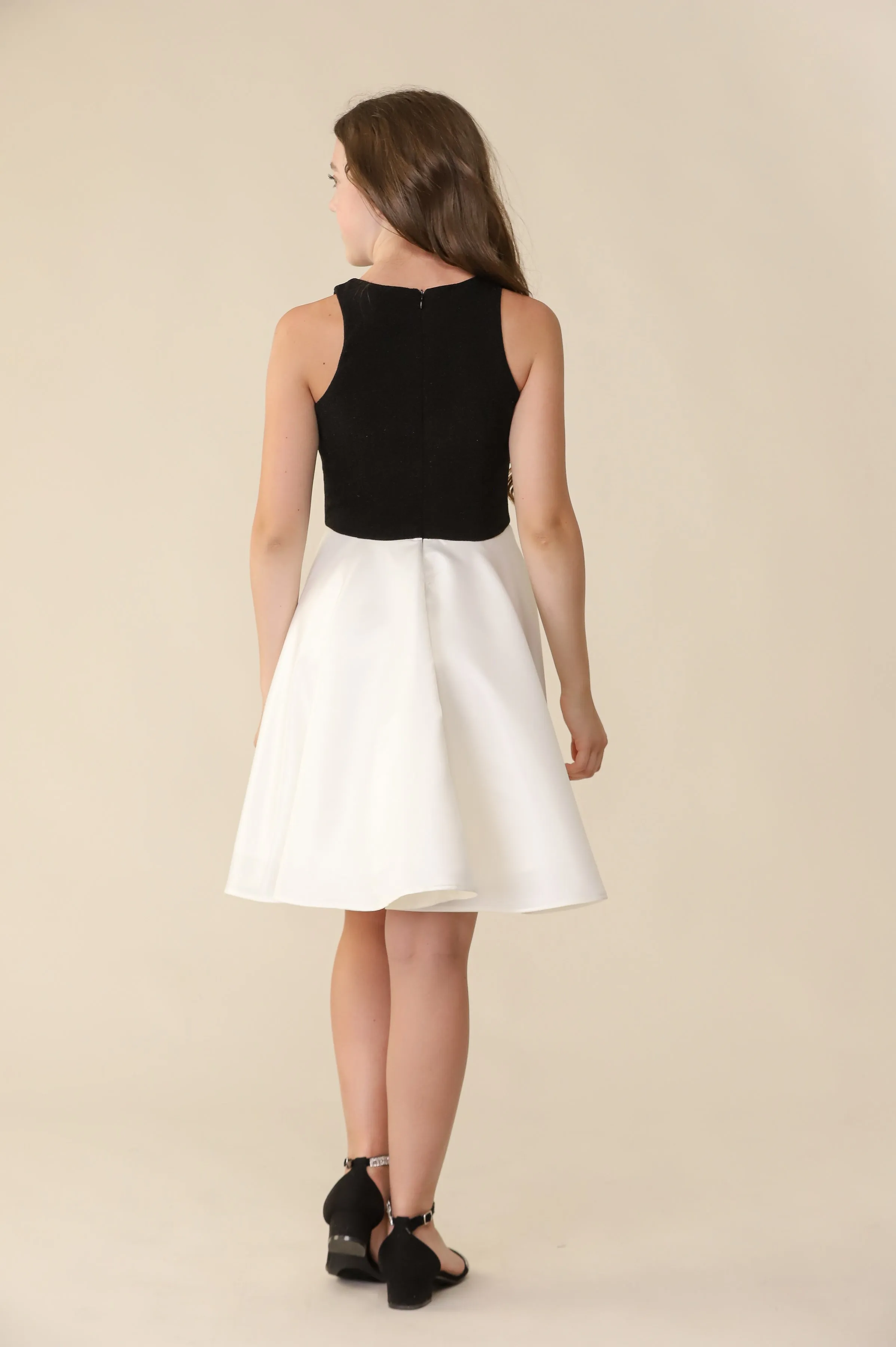 Glitter and Satin Racerback Dress in Ivory (Extended Size) sold by Un Deux Trois product image thumbnail 2