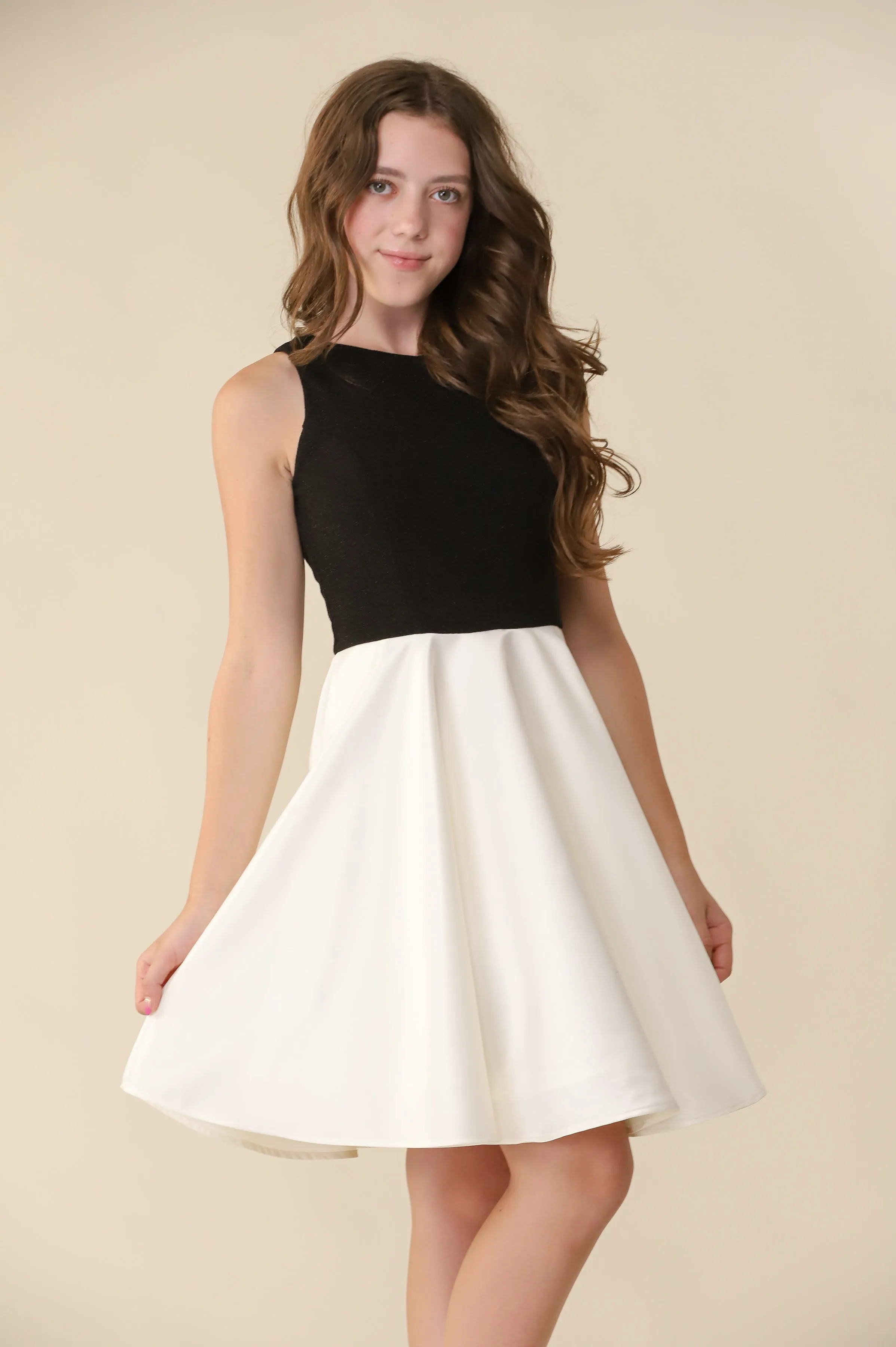 Glitter and Satin Racerback Dress in Ivory (Extended Size) sold by Un Deux Trois