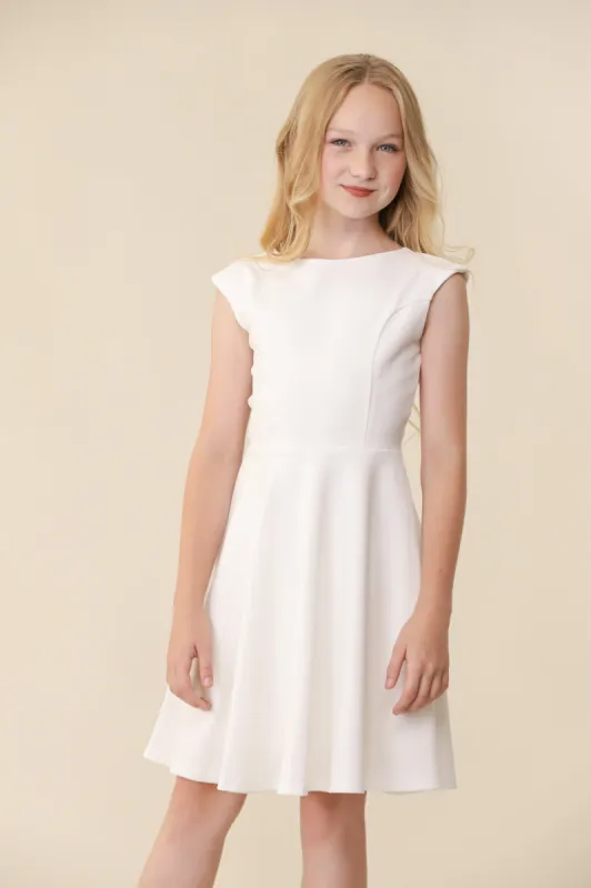 Cap Sleeve Textured Fit and Flare Dress in Ivory sold by Un Deux Trois