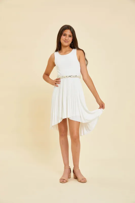Pleated High Low Dress in Ivory sold by Un Deux Trois