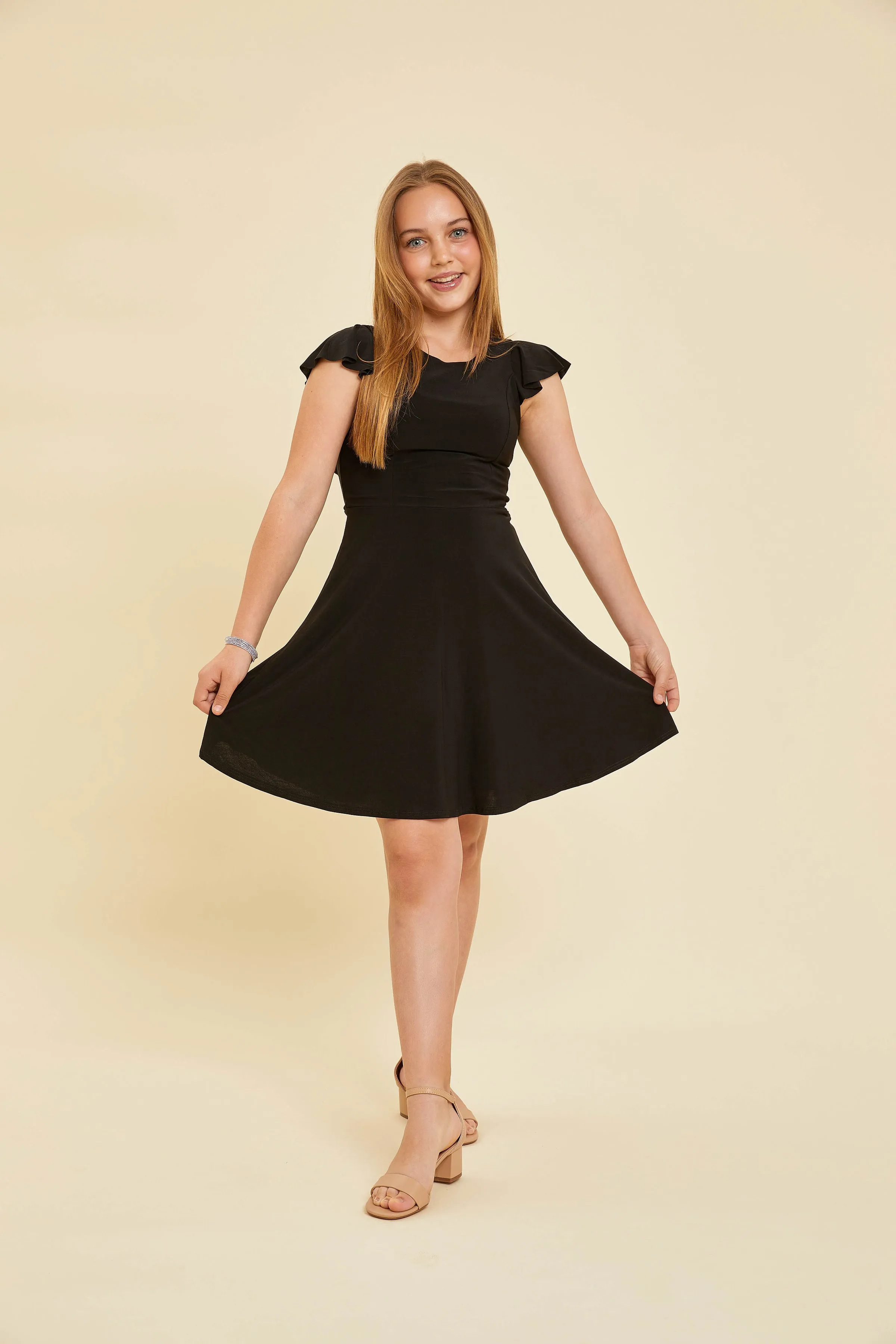 Flutter Sleeve Dress in Black sold by Un Deux Trois
