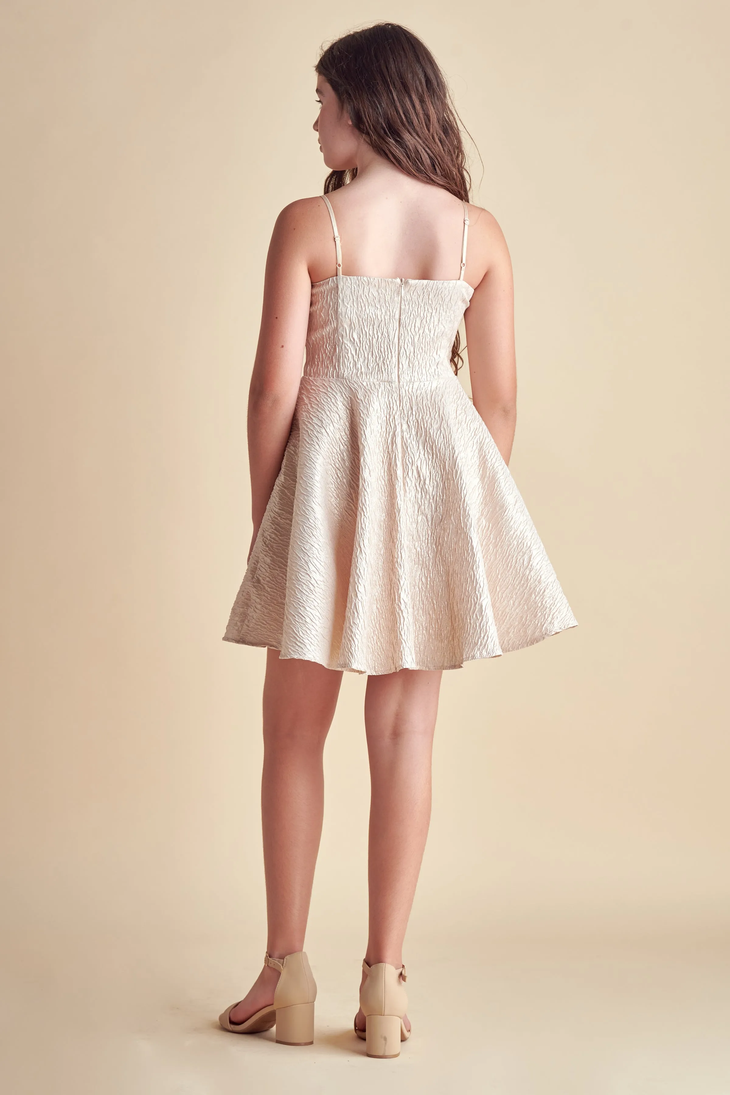 Fit and Flare Gold Texture Party Dress sold by Un Deux Trois product image thumbnail 2