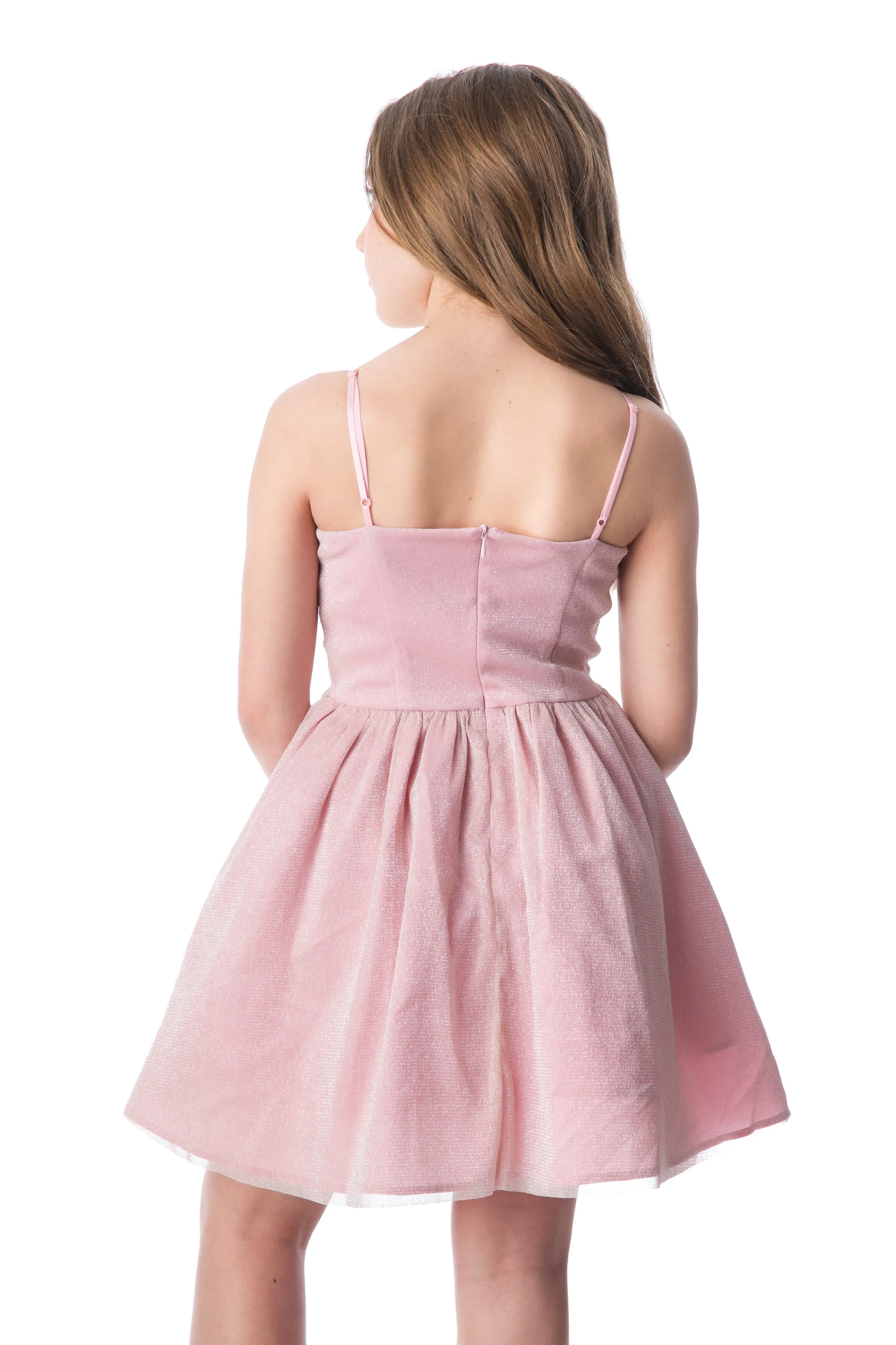 Glitter Mesh Fit and Flare Dress in Pink sold by Un Deux Trois product image thumbnail 2