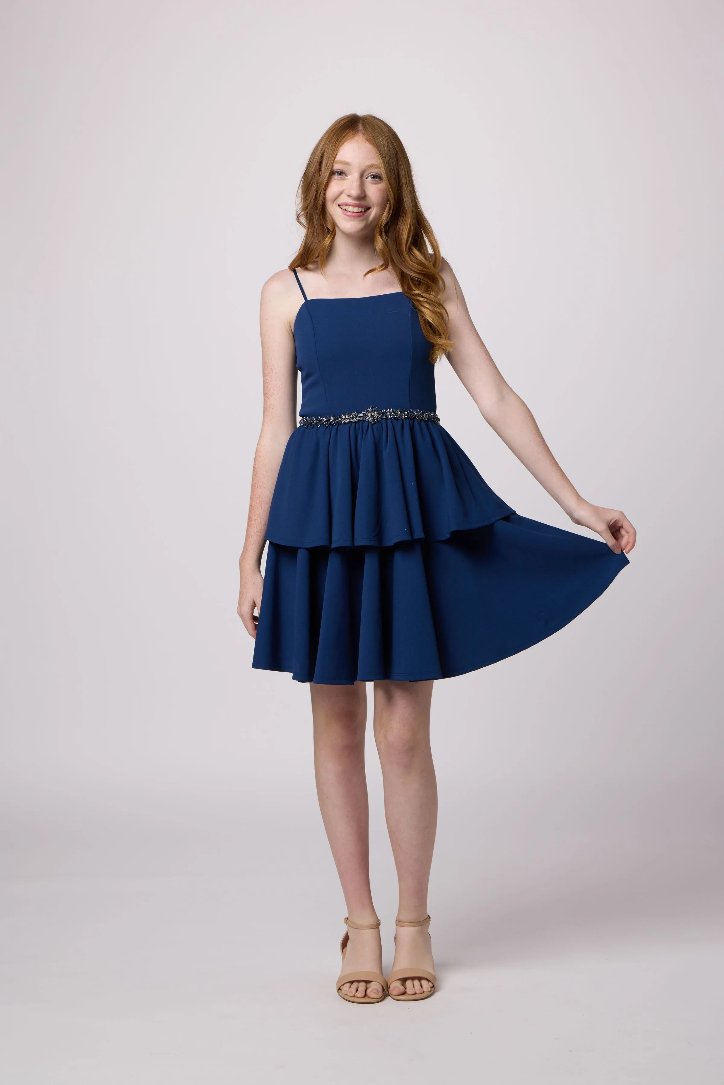 Tiered Fit and Flare Dress with Belt sold by Un Deux Trois