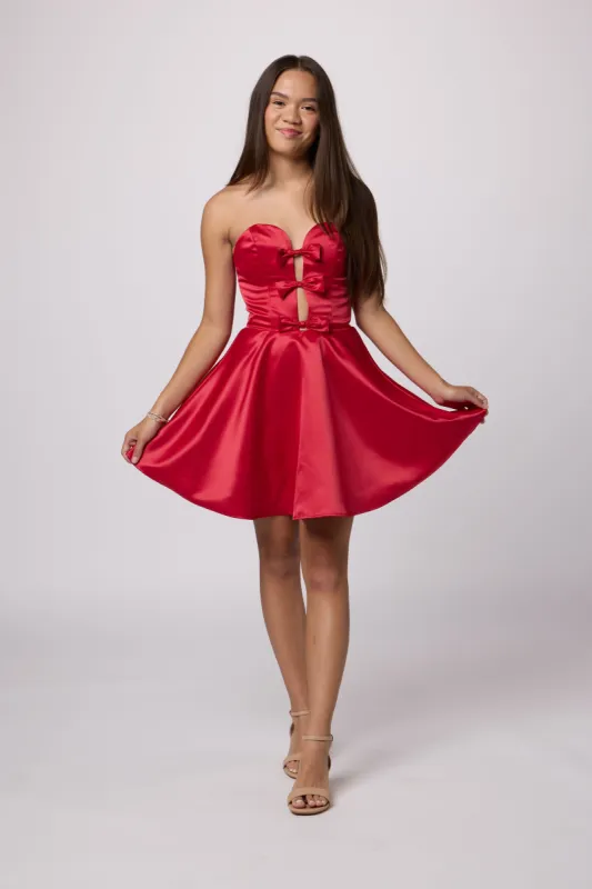 Petite Junior Mini Bow Front Satin Dress sold by Un Deux Trois